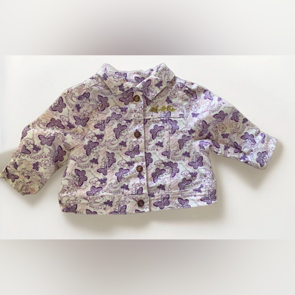 Roca Wear Infant Baby Size 0/6 Months Jean Jacket White Purple Floral Denim